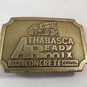 Distressed Athabasca Ready Mix Concrete Advertising Belt Buckle